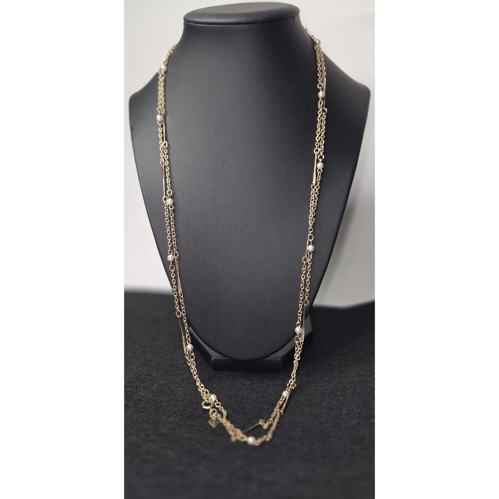 Pearl Twisted Gold Tone Chain Station Necklace SC